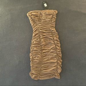 Fashion Nova Delanie Ruched Midi Dress - Brown Size XS